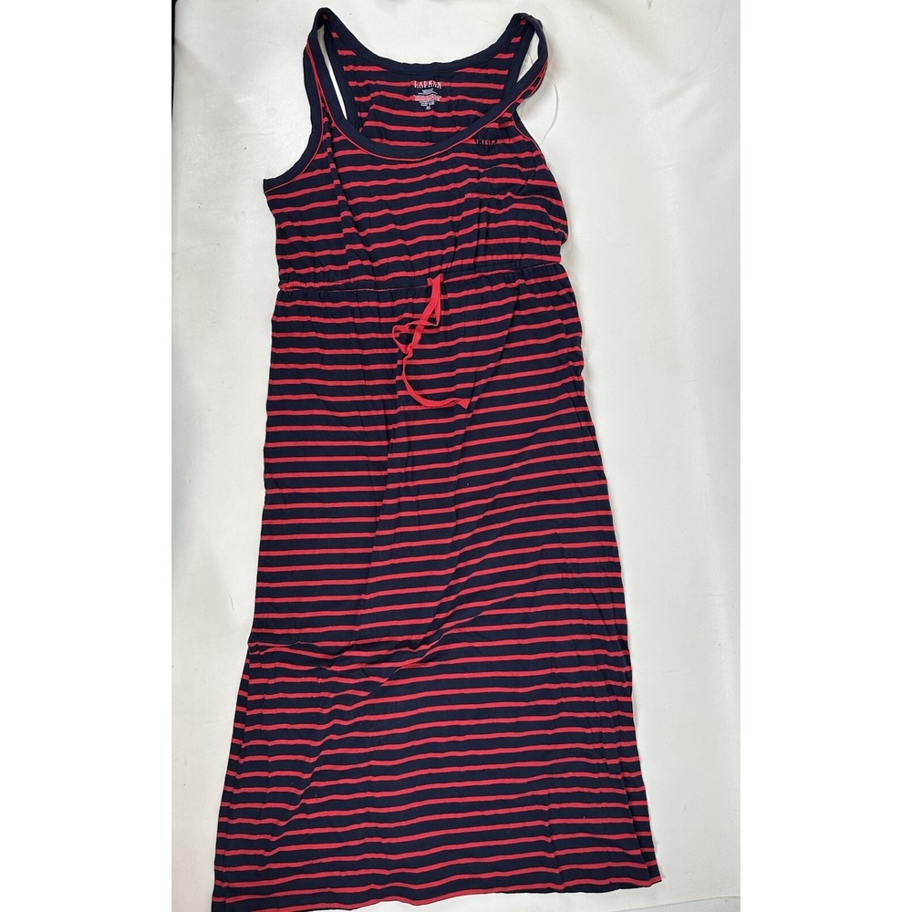 Lauren Ralph Lauren T Shirt Dress Striped Drawstring Waist Size XL Red Blue